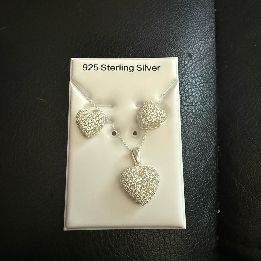 925 Sterling Silver Moissanite Heart Set – Necklace & Earrings